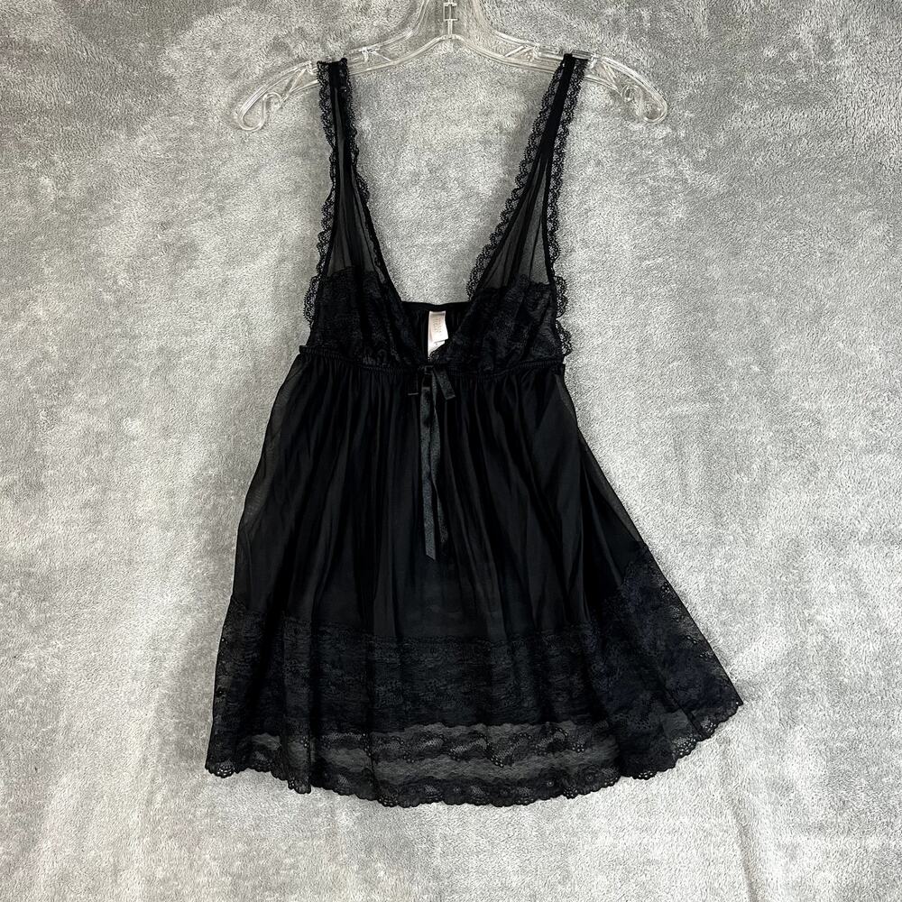 Y2K Victorias Secret Lace Chemise Top Womens M Black‎ Coquette Dark Romantic